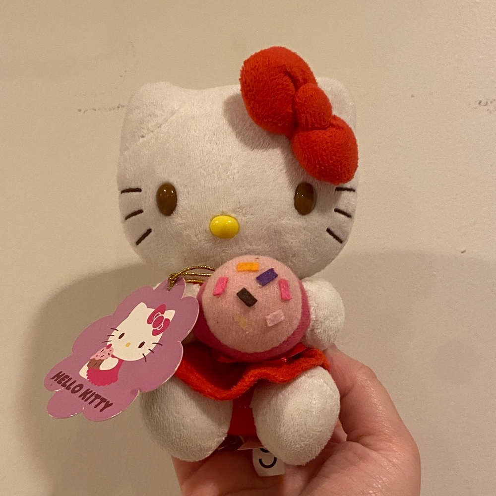 Hello Kitty White Plush with Red Bow & Pink Donut Accessory